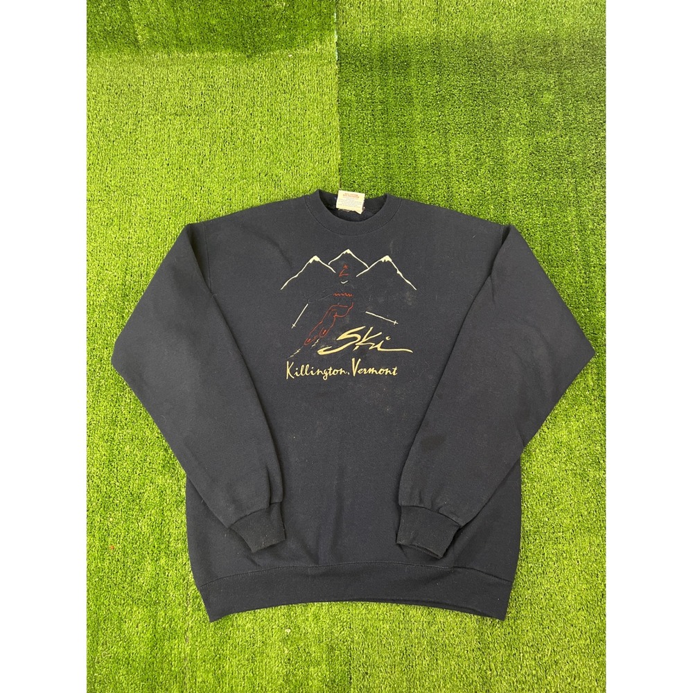Vintage Crable Sportswear Killington Vermont Ski Sweatshirt Navy Blue Mens L